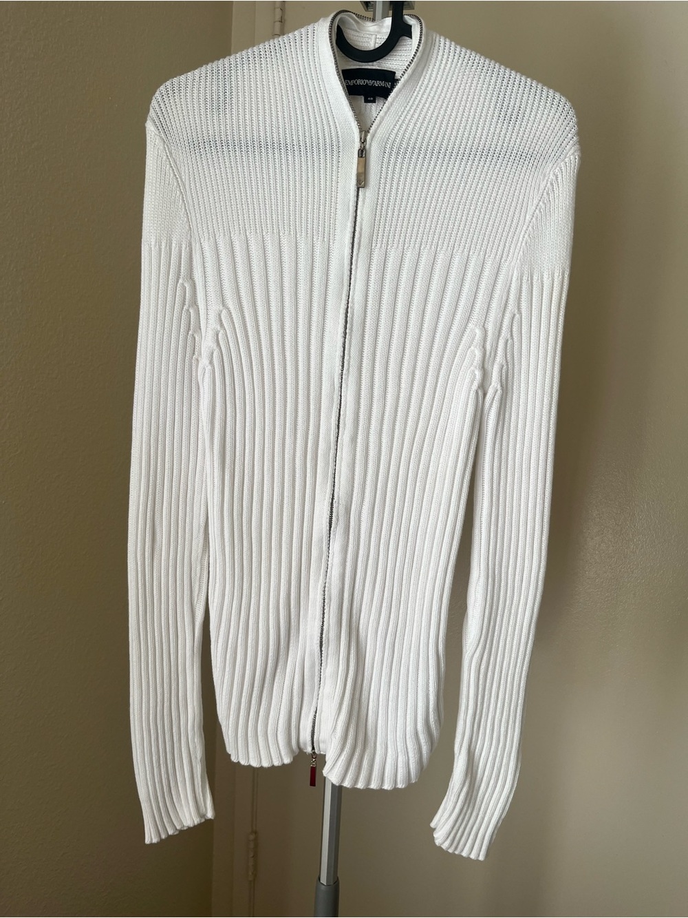 Emporio Armani Fitted Ribbed Knit Zip-up Cardigan Size 48